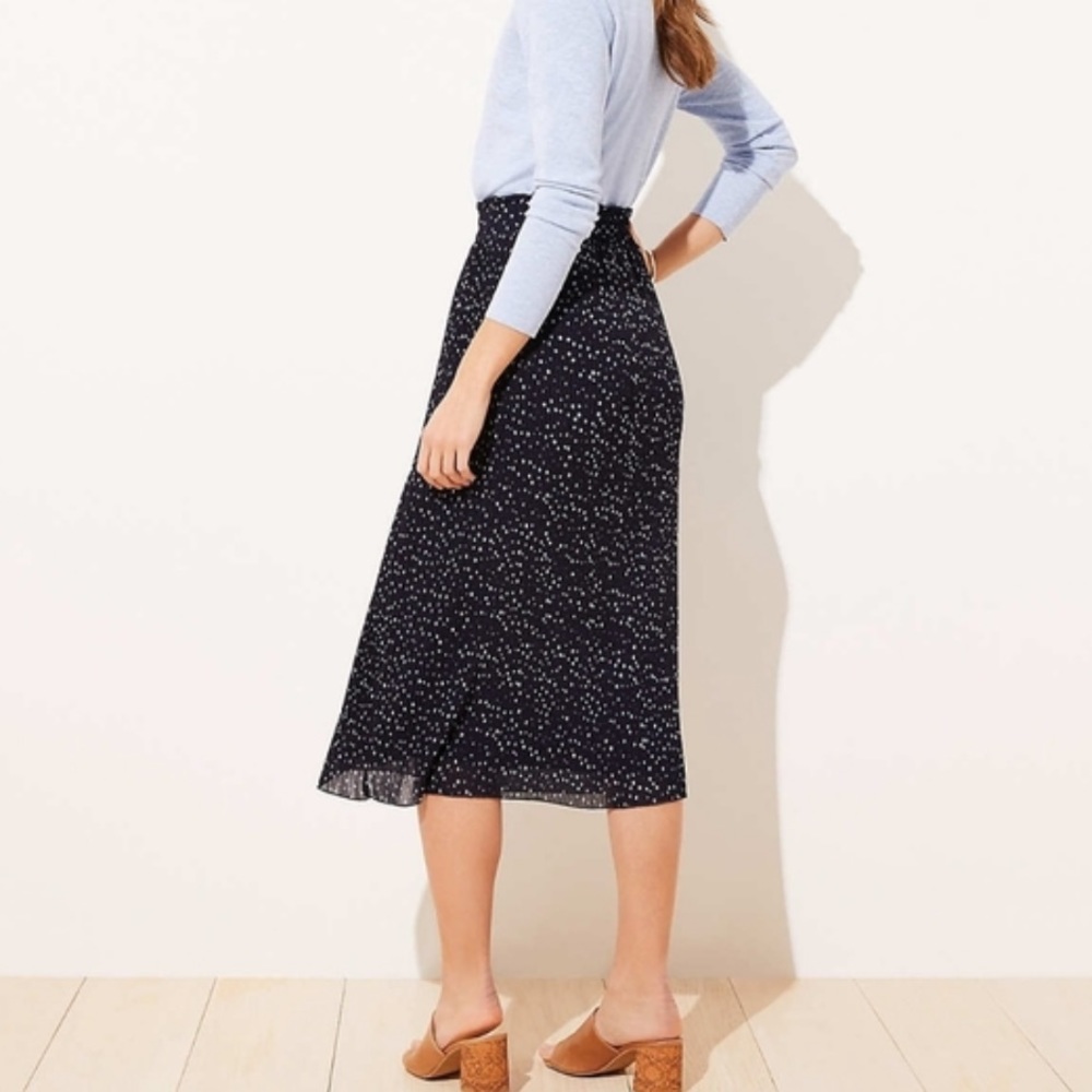LOFT pleated Polka dot blue midi skirt